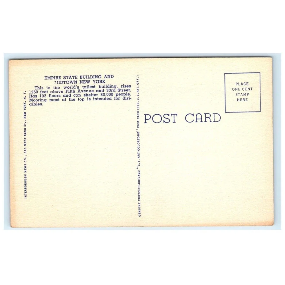 Vintage Postcard Empire State Building New York‎ City Unposted Curteich Linen